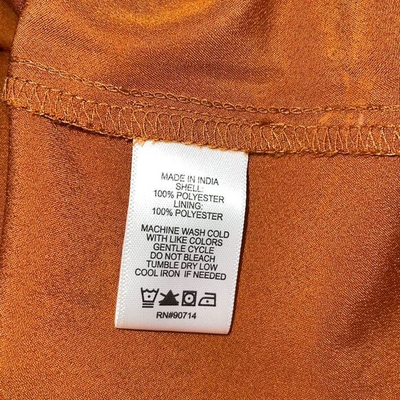 1.State Womens Split Neck Tiered Long Sleeve Lined Babydoll Mini Dress Burnt Ora - Picture 6 of 9